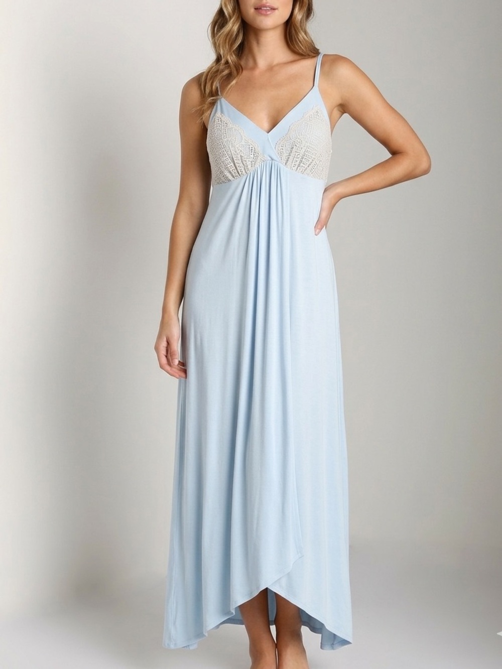 Soma cool nights powder blue and lace sleeveless v neck wrap nightgown size xl